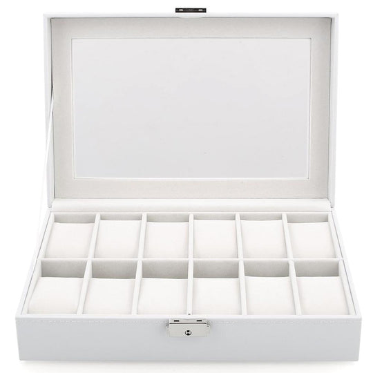 White Wood and Leather Watch Jewelry Storage Box - Leather Purse Backpack
