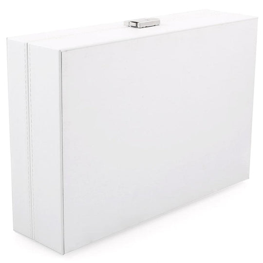White Wood and Leather Watch Jewelry Storage Box - Leather Purse Backpack
