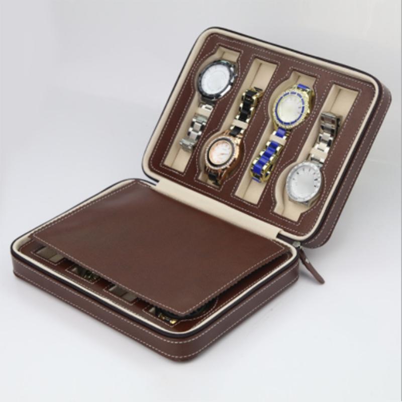 Brown Leather Watch Zippered Box Storage - Leather Purse Backpack