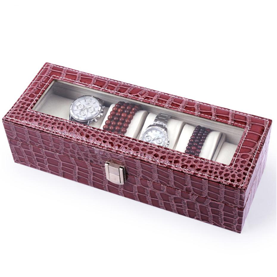 Burgundy Striped Leather Watch and Jewelry Display Storage Box - Leather Purse Backpack