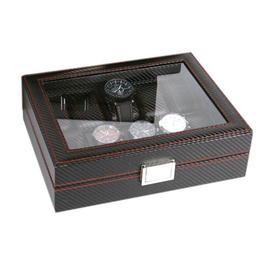Black Leather 10 Grids Wristwatch Storage Box for Men - Leather Purse Backpack