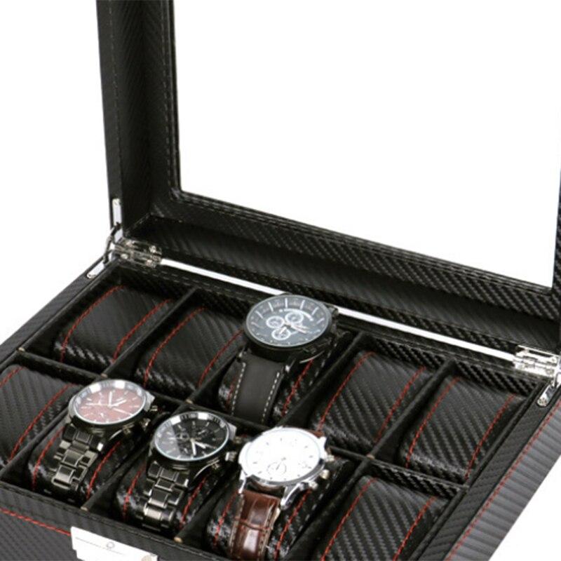 Black Leather 10 Grids Wristwatch Storage Box for Men - Leather Purse Backpack
