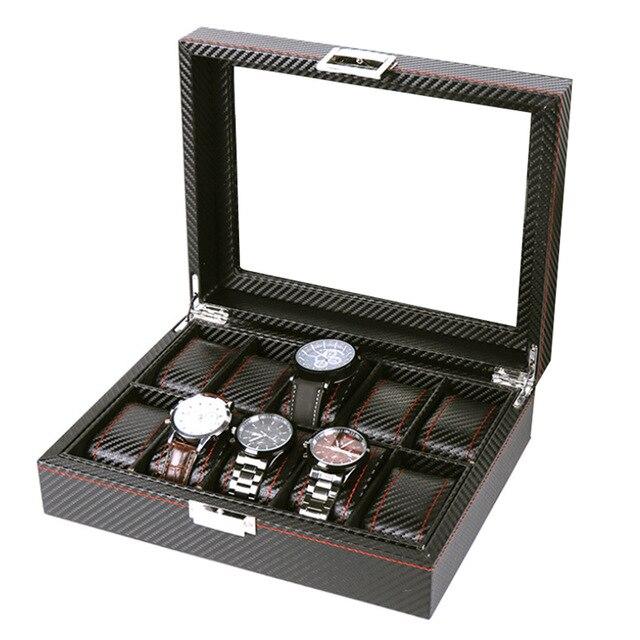 Black Leather 10 Grids Wristwatch Storage Box for Men - Leather Purse Backpack