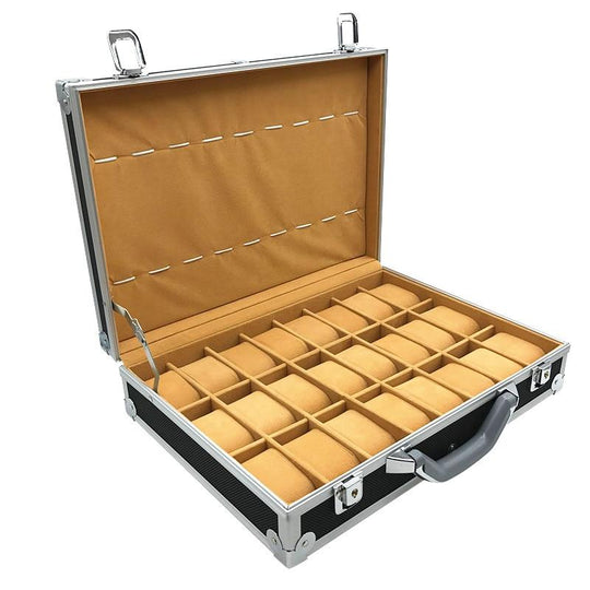 Black and Silver Wristwatches Metal Suitcase Storage Box - Leather Purse Backpack
