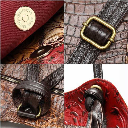 Retro style floral embossed leather patchwork backpack or sling bag for ladies