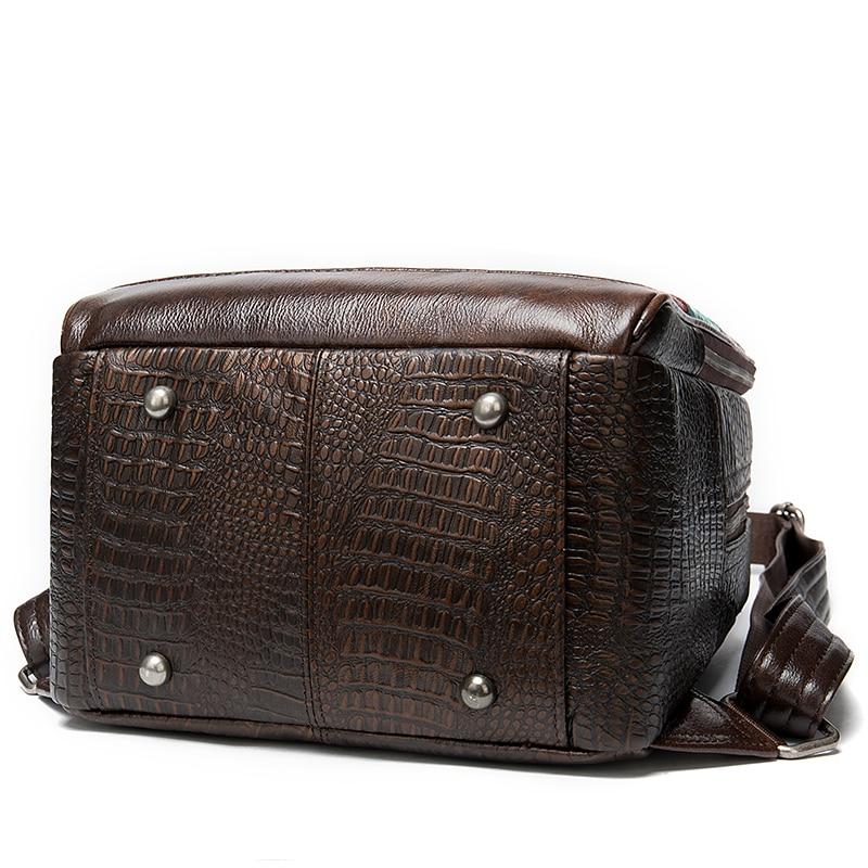 Men's multi-color leather backpack with embossed patterns and patchwork design