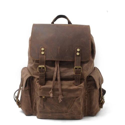 76L waterproof waxed canvas leather daypack with large capacity