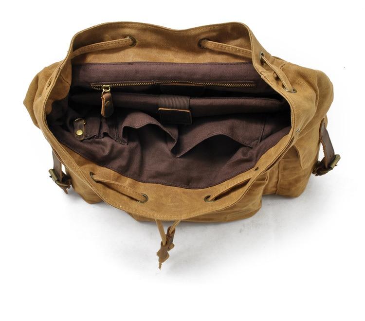 Waxed canvas leather trekking daypack with 76L capacity waterproof