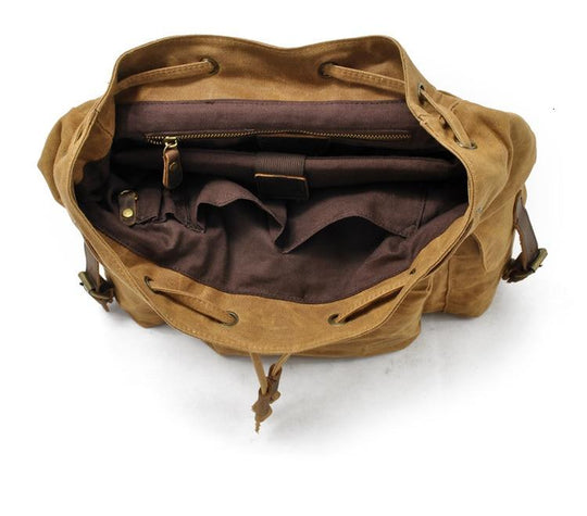 Waxed canvas leather trekking daypack with 76L capacity waterproof