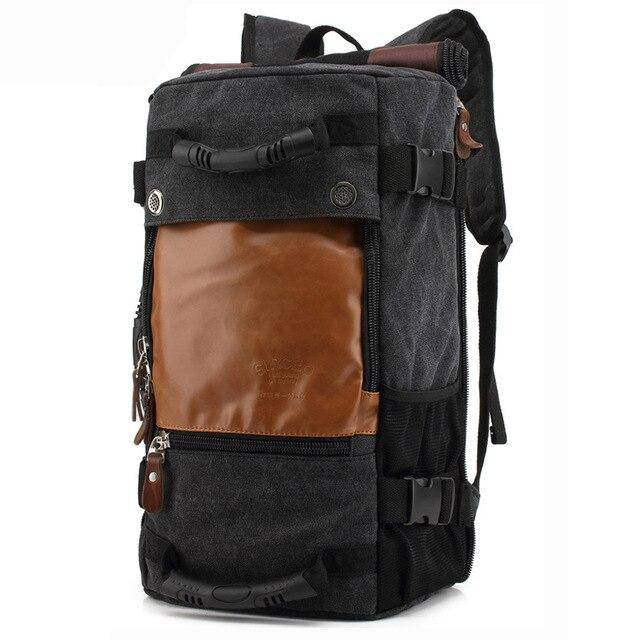 casual canvas leather backpack Premium Canvas Leather Backpack for Casual Use, 20-35 Liters Black