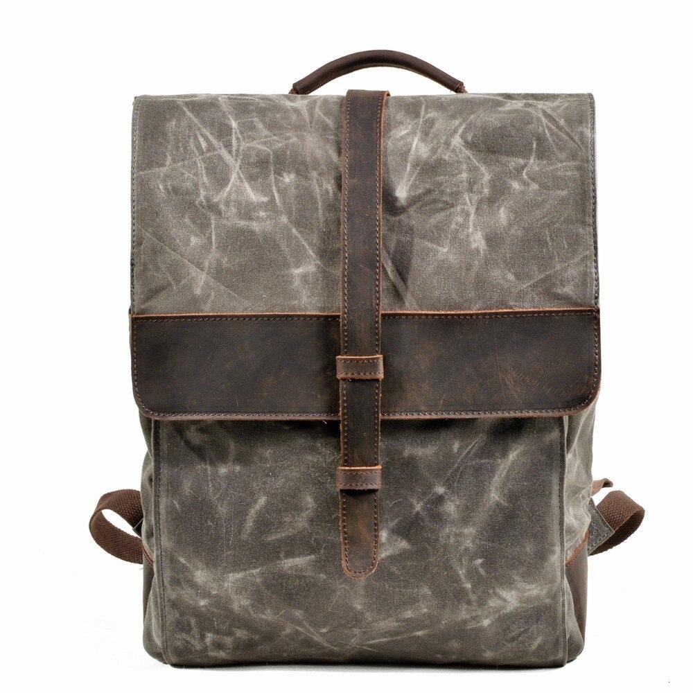 Canvas leather trekking backpack for traveling 20-35L