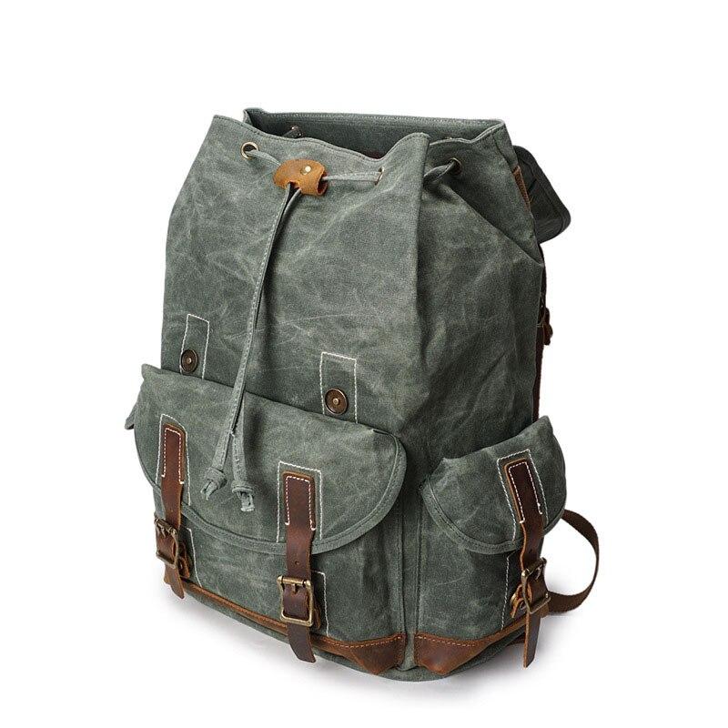 Canvas leather 20-35L trekking backpack for laptops and luggage with 14-inch sleeve