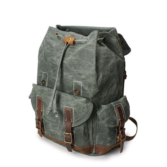 Canvas leather 20-35L trekking backpack for laptops and luggage with 14-inch sleeve