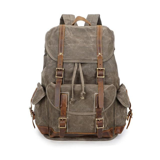 Luggage backpack in canvas leather with 14-inch laptop compartment 20 to 35 liters