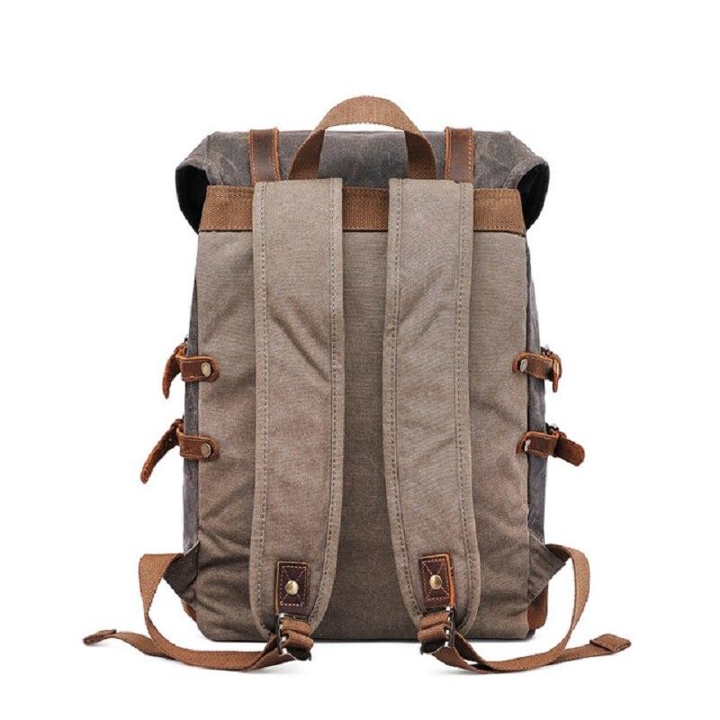 Waterproof canvas leather trekking student backpack 20 to 35 liters