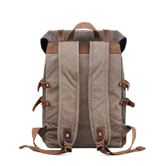 Waterproof canvas leather trekking student backpack 20 to 35 liters