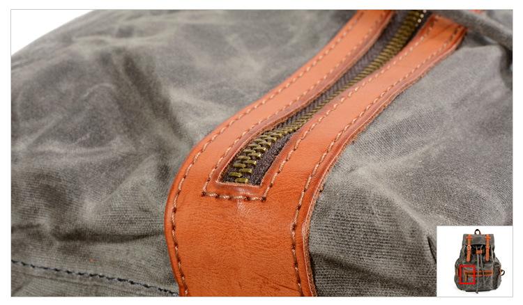 Trekking backpack in waterproof black and brown canvas leather