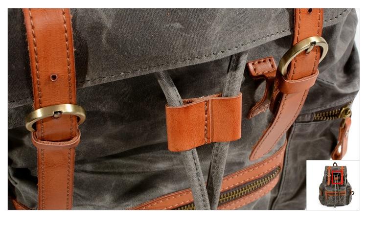 Waterproof canvas leather daypack in black and brown