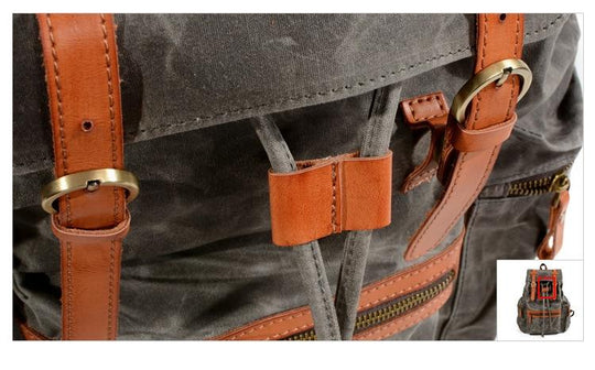 Waterproof canvas leather daypack in black and brown