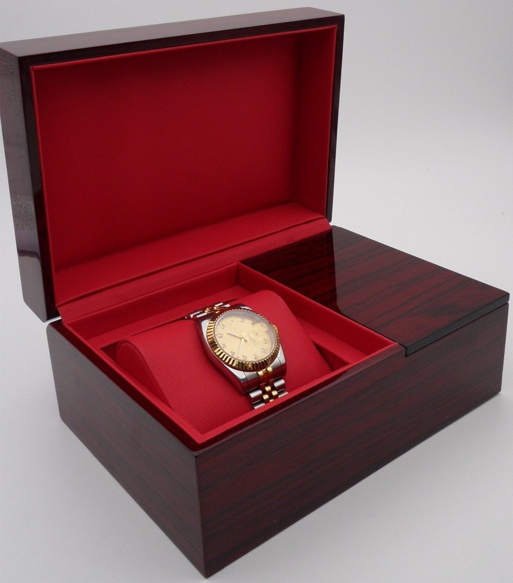 Burgundy Brown Glossy Wood Watch and Jewelry Storage Box - Leather Purse Backpack