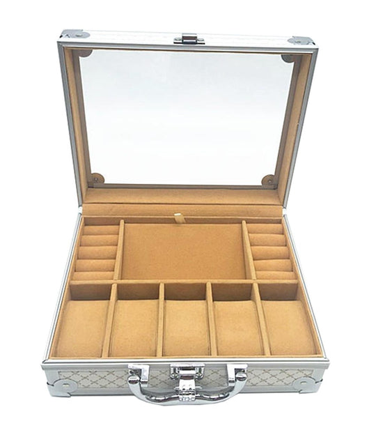 Luxury Silver Aluminum Watch and Jewelry Storage Suitcase - Leather Purse Backpack