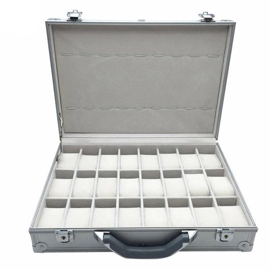 Silver Luxury Watch and Jewelry Suitcase Metal Storage Box - Leather Purse Backpack