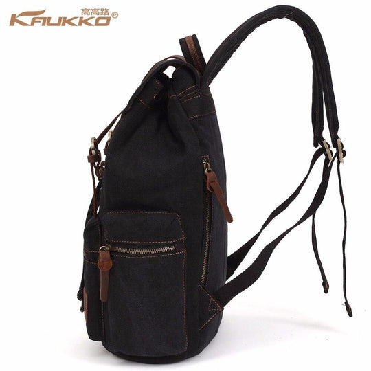 Drawstring closure vintage canvas leather backpack 17.7 liters