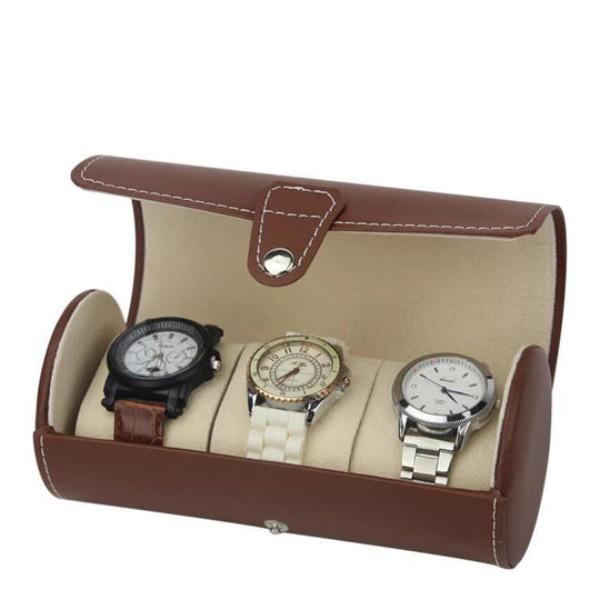 Brown Leather Watch and Jewelry Travel Case - Leather Purse Backpack