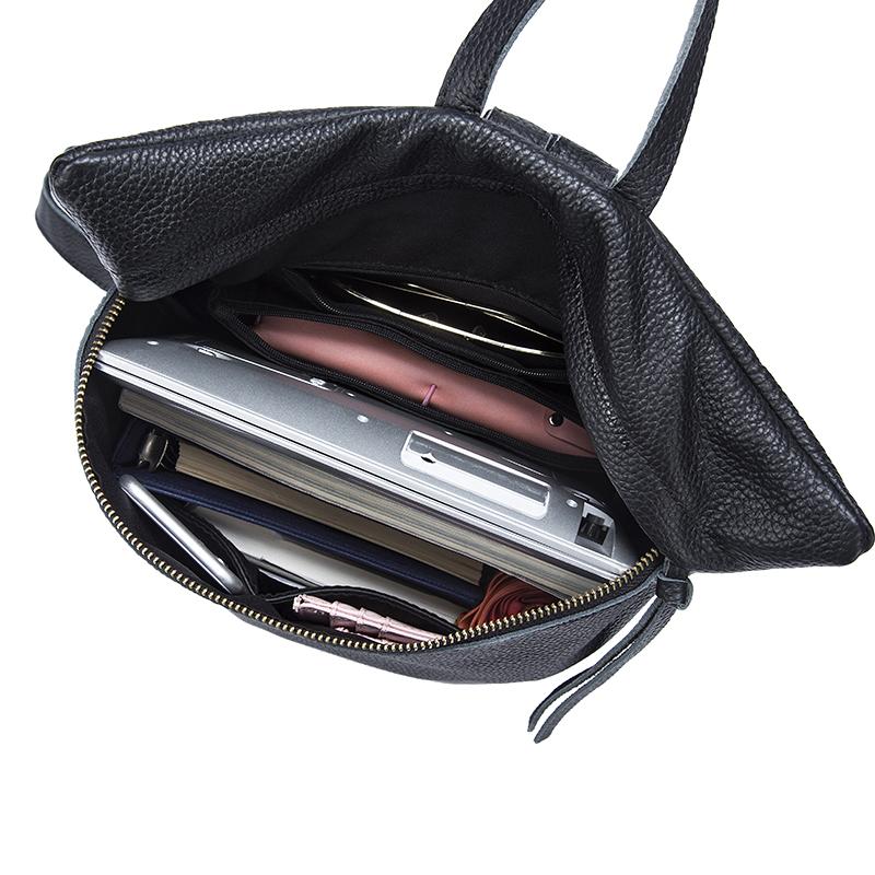 Retro style genuine leather backpack in black, apricot, and brown with a simple design