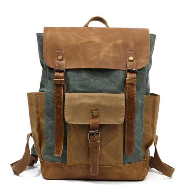 Retro two-tone leather travel backpack 20-35 liters