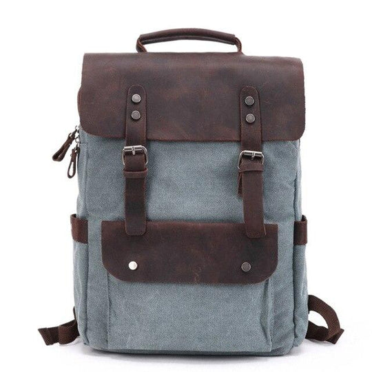 Men's canvas leather school backpack with 20-35L capacity