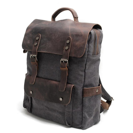 20L waterproof canvas leather backpack for 14-inch laptop