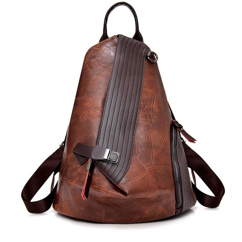 Men's large leather backpack with side zipper available in multiple colors