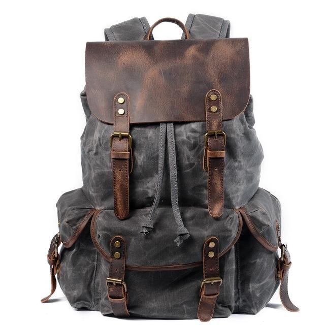 Waxed canvas multi-functional hiking backpack 20-35L waterproof