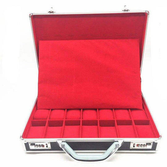 Silver and Black Watch and Jewelry Suitcase Storage Box - Leather Purse Backpack