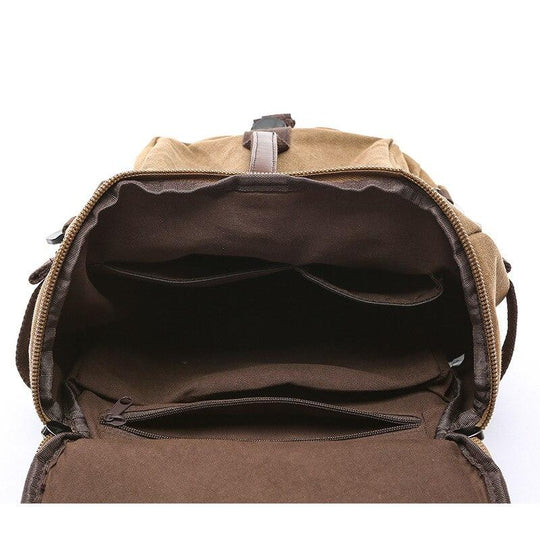Men's waterproof canvas leather daypack with multiple features