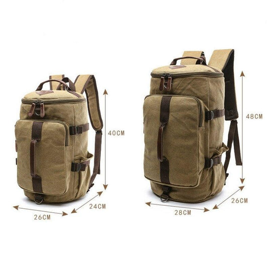 Multifunctional trekking backpack in waterproof canvas and leather for men
