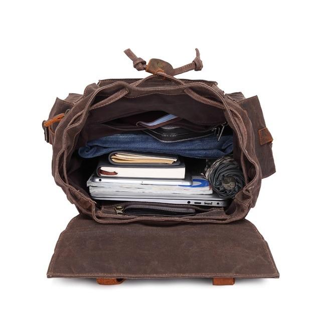 Retro style waterproof canvas leather backpack 20-35 liters