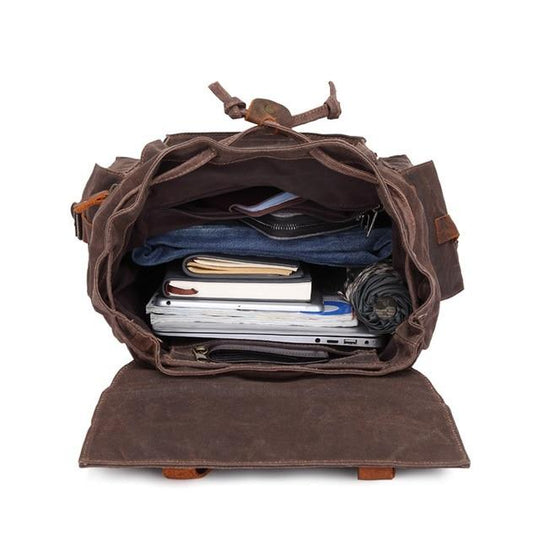 Retro style waterproof canvas leather backpack 20-35 liters