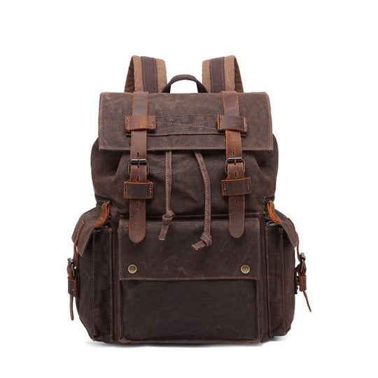 20-35L waterproof canvas leather daypack with large capacity