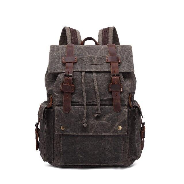 Water-resistant canvas leather hiking backpack with large capacity 20-35L