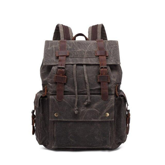 Water-resistant canvas leather hiking backpack with large capacity 20-35L