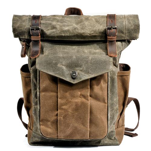 Vintage style oil-waxed canvas and leather waterproof travel daypack