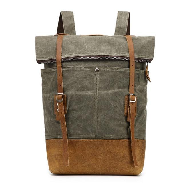 Water-resistant waxed canvas leather backpack 20-35 liters