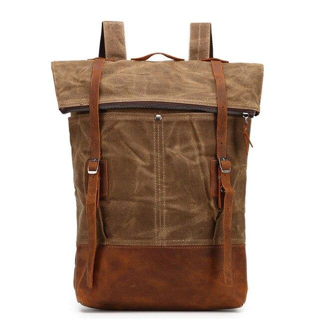 Waterproof waxed canvas leather daypack 20-35 liters