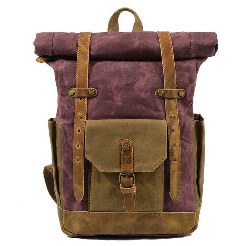 Large capacity canvas and genuine leather waterproof trekking backpack