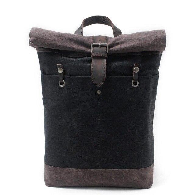 Men's waterproof canvas leather daypack travel backpack 20L
