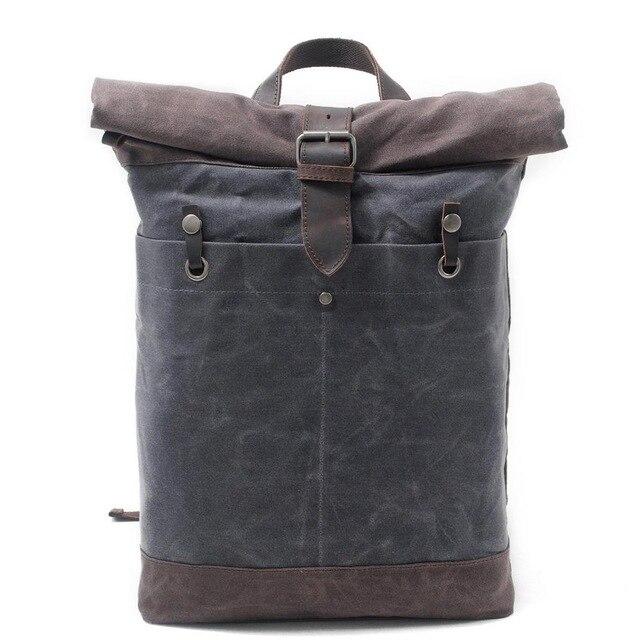 Canvas leather daypack travel backpack with waterproofing 20 liters