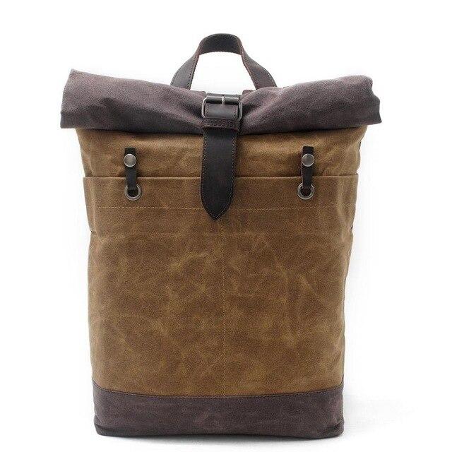Water-resistant canvas leather daypack travel backpack in 20 liters