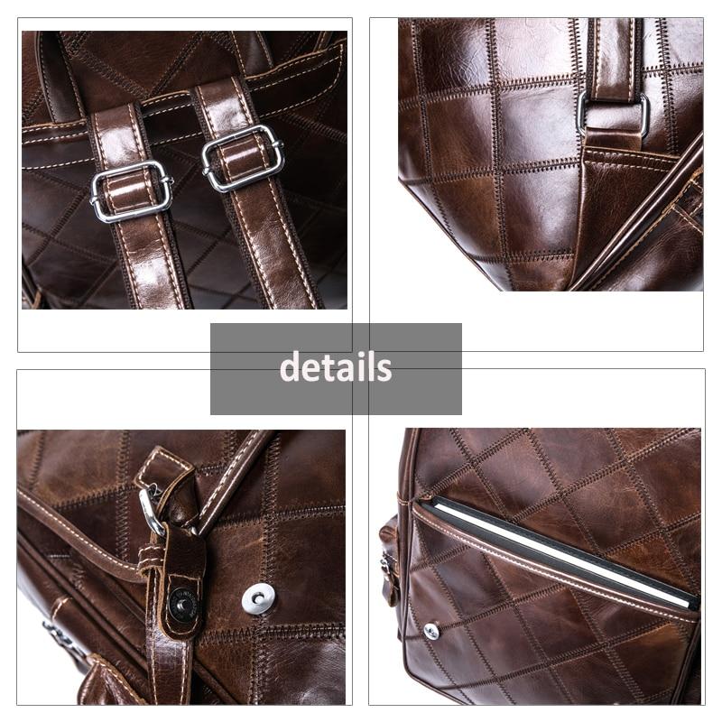 Retro style brown plaid design leather school backpack
